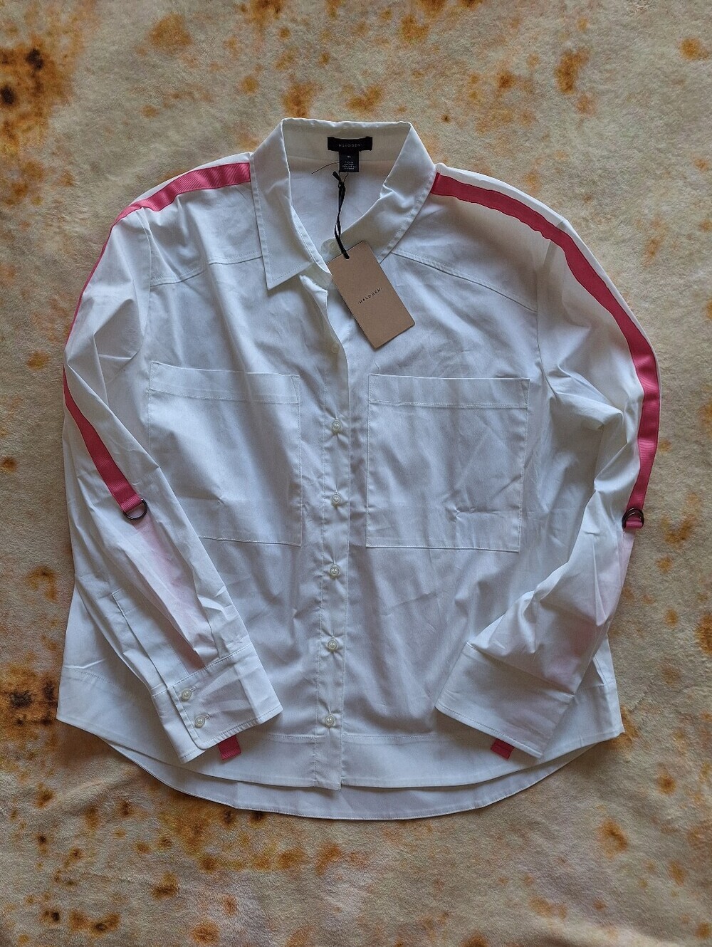 NWT Halogen Nordstrom M White Shirt Pink Satin D-Ring Utility Straps Oversized